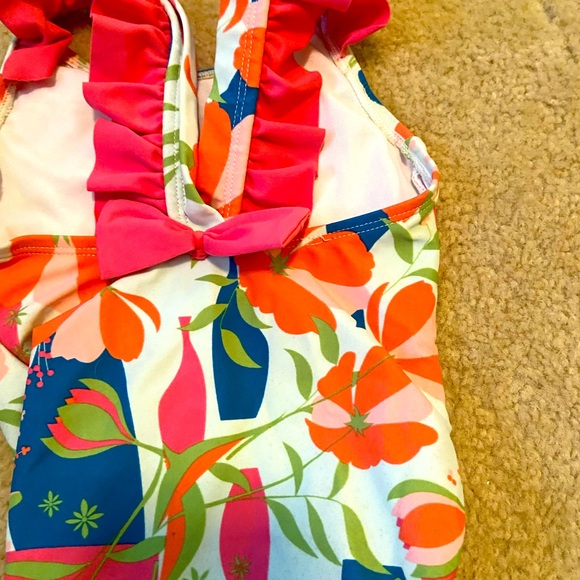 Ruffle Butts Pink and Coral Floral Swimsuit - Picture 5 of 11